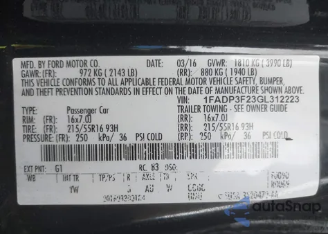 2016 Ford Focus Se from USA, damaged, VIN 1FADP3F23GL312223